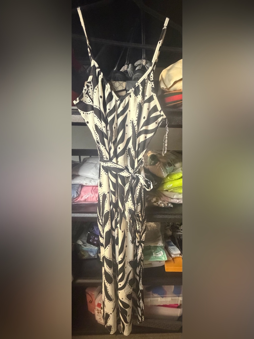 Black & White Printed Spaghetti-Strap Jumpsuit